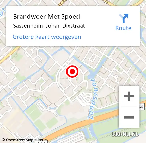 Locatie op kaart van de 112 melding: Brandweer Met Spoed Naar Sassenheim, Johan Dixstraat op 28 september 2021 12:22
