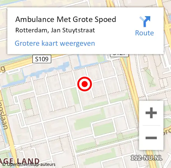 Locatie op kaart van de 112 melding: Ambulance Met Grote Spoed Naar Rotterdam, Jan Stuytstraat op 28 september 2021 12:30