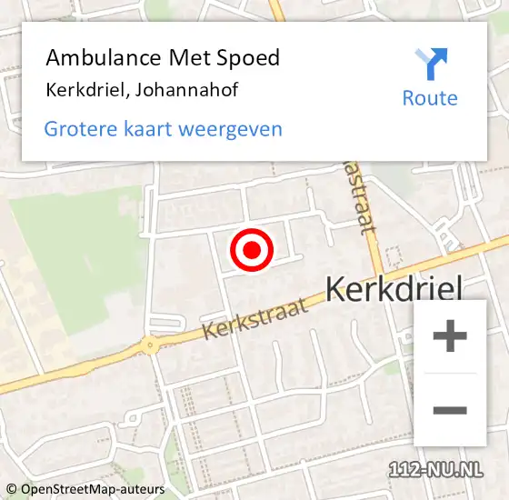 Locatie op kaart van de 112 melding: Ambulance Met Spoed Naar Kerkdriel, Johannahof op 28 september 2021 12:51