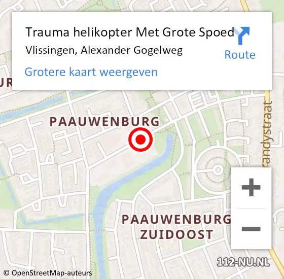 Locatie op kaart van de 112 melding: Trauma helikopter Met Grote Spoed Naar Vlissingen, Alexander Gogelweg op 28 september 2021 13:24