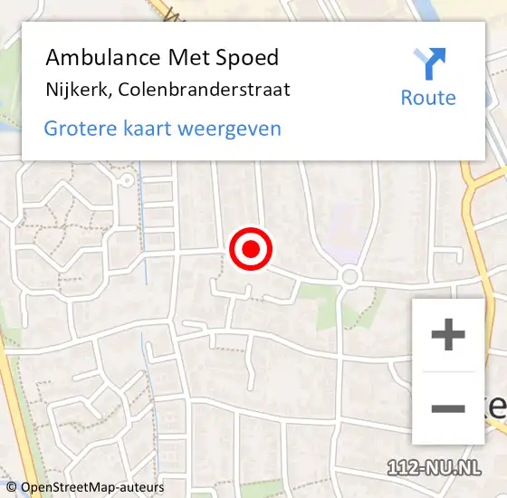 Locatie op kaart van de 112 melding: Ambulance Met Spoed Naar Nijkerk, Colenbranderstraat op 28 september 2021 13:24