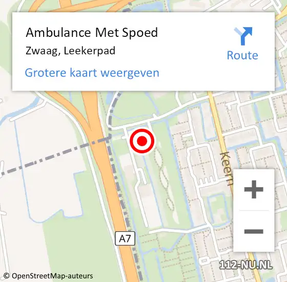 Locatie op kaart van de 112 melding: Ambulance Met Spoed Naar Zwaag, Leekerpad op 28 september 2021 13:41