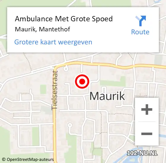 Locatie op kaart van de 112 melding: Ambulance Met Grote Spoed Naar Maurik, Mantethof op 28 september 2021 14:13