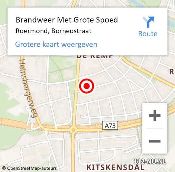 Locatie op kaart van de 112 melding: Brandweer Met Grote Spoed Naar Roermond, Borneostraat op 28 september 2021 15:37