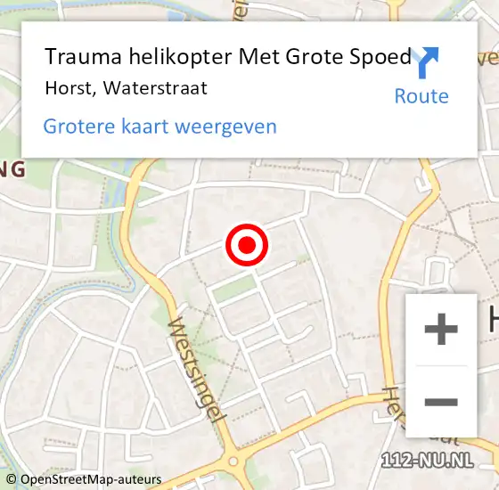 Locatie op kaart van de 112 melding: Trauma helikopter Met Grote Spoed Naar Horst, Waterstraat op 28 september 2021 15:38