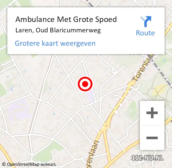 Locatie op kaart van de 112 melding: Ambulance Met Grote Spoed Naar Laren, Oud Blaricummerweg op 24 juni 2014 11:40