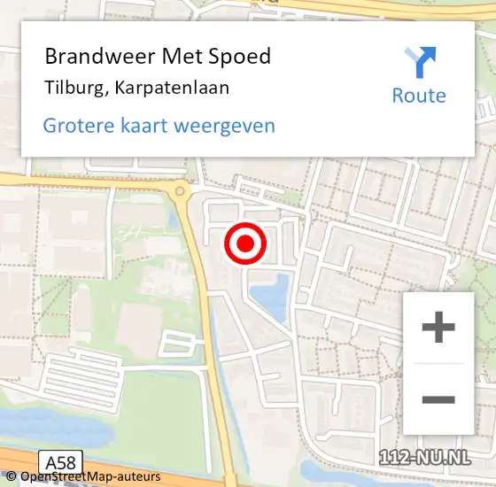 Locatie op kaart van de 112 melding: Brandweer Met Spoed Naar Tilburg, Karpatenlaan op 28 september 2021 16:38