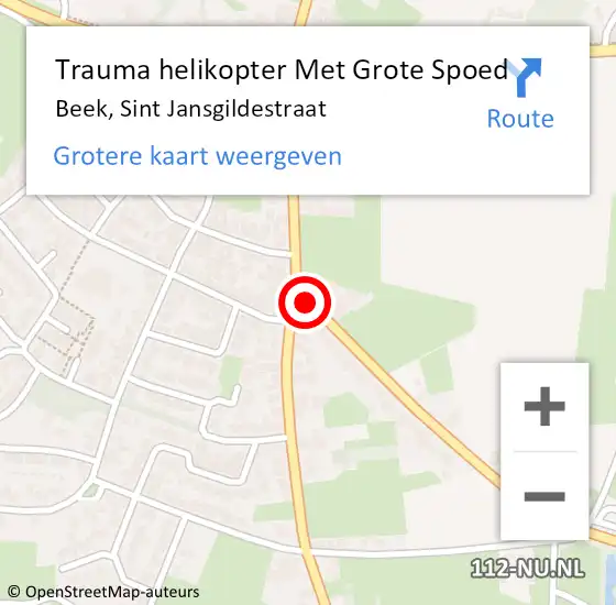 Locatie op kaart van de 112 melding: Trauma helikopter Met Grote Spoed Naar Beek, Sint Jansgildestraat op 28 september 2021 17:23