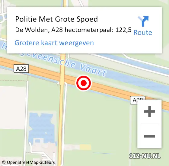 Locatie op kaart van de 112 melding: Politie Met Grote Spoed Naar De Wolden, A28 hectometerpaal: 122,5 op 28 september 2021 17:28
