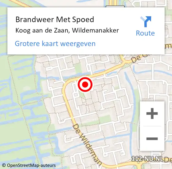 Locatie op kaart van de 112 melding: Brandweer Met Spoed Naar Koog aan de Zaan, Wildemanakker op 28 september 2021 17:30