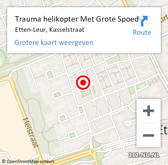 Locatie op kaart van de 112 melding: Trauma helikopter Met Grote Spoed Naar Etten-Leur, Kasselstraat op 28 september 2021 17:38