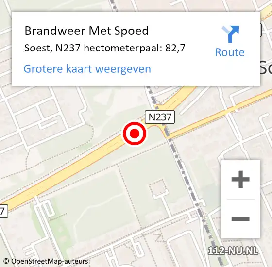 Locatie op kaart van de 112 melding: Brandweer Met Spoed Naar Soest, N237 hectometerpaal: 82,7 op 28 september 2021 17:54