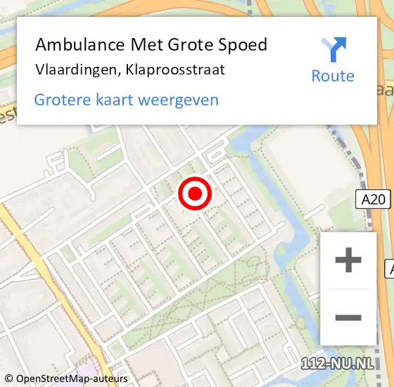 Locatie op kaart van de 112 melding: Ambulance Met Grote Spoed Naar Vlaardingen, Klaproosstraat op 28 september 2021 18:20