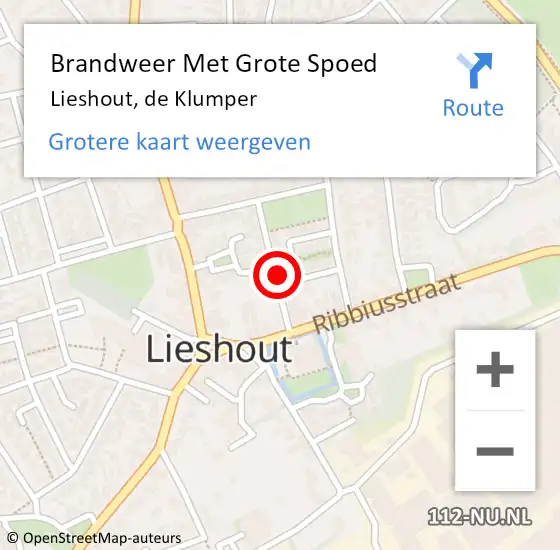 Locatie op kaart van de 112 melding: Brandweer Met Grote Spoed Naar Lieshout, de Klumper op 28 september 2021 19:14