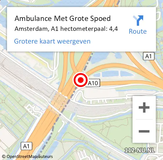 Locatie op kaart van de 112 melding: Ambulance Met Grote Spoed Naar Amsterdam, A1 hectometerpaal: 4,4 op 28 september 2021 19:15