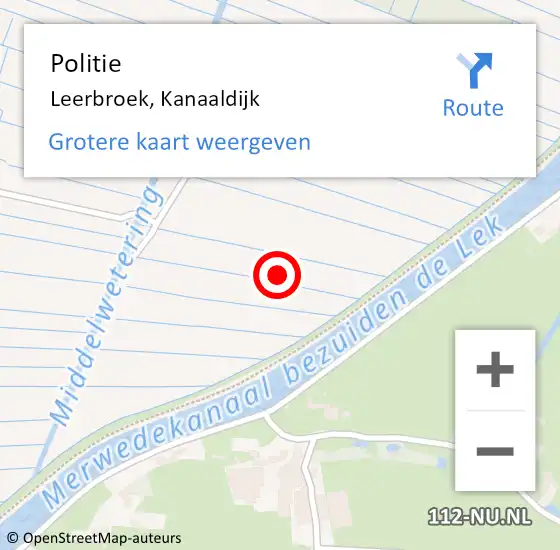 Locatie op kaart van de 112 melding: Politie Leerbroek, Kanaaldijk op 28 september 2021 19:22