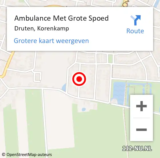 Locatie op kaart van de 112 melding: Ambulance Met Grote Spoed Naar Druten, Korenkamp op 28 september 2021 19:39