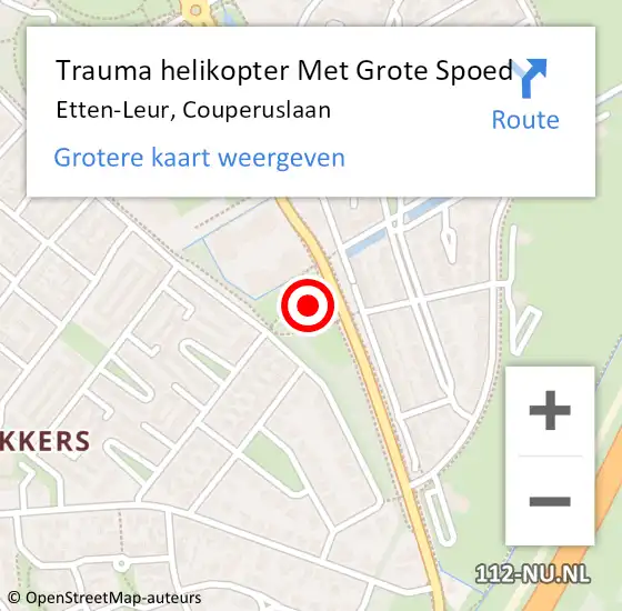 Locatie op kaart van de 112 melding: Trauma helikopter Met Grote Spoed Naar Etten-Leur, Couperuslaan op 28 september 2021 19:43