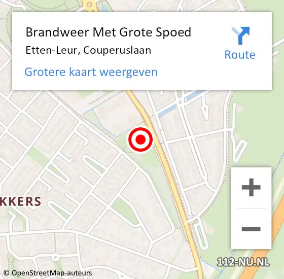 Locatie op kaart van de 112 melding: Brandweer Met Grote Spoed Naar Etten-Leur, Couperuslaan op 28 september 2021 19:47