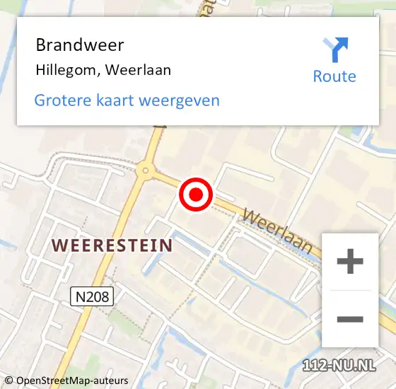 Locatie op kaart van de 112 melding: Brandweer Hillegom, Weerlaan op 28 september 2021 19:55