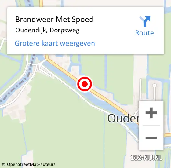 Locatie op kaart van de 112 melding: Brandweer Met Spoed Naar Oudendijk, Dorpsweg op 28 september 2021 20:06