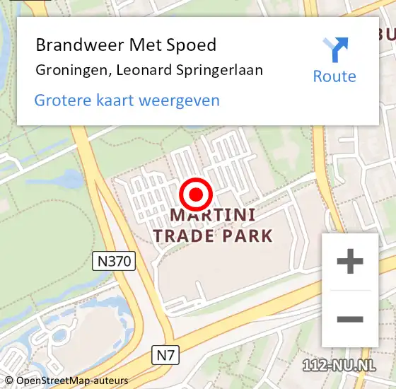Locatie op kaart van de 112 melding: Brandweer Met Spoed Naar Groningen, Leonard Springerlaan op 28 september 2021 20:19