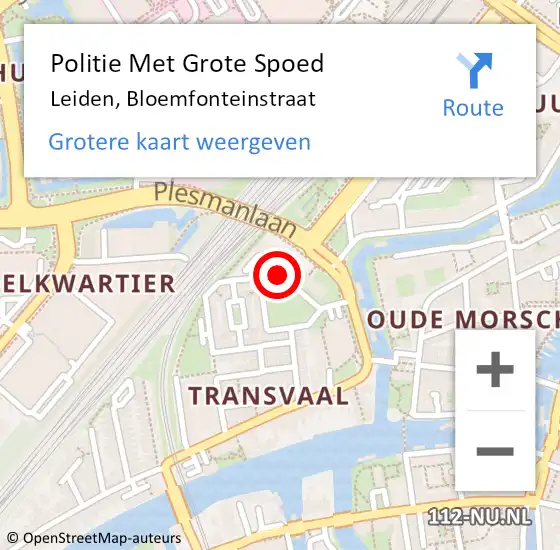 Locatie op kaart van de 112 melding: Politie Met Grote Spoed Naar Leiden, Bloemfonteinstraat op 28 september 2021 21:17