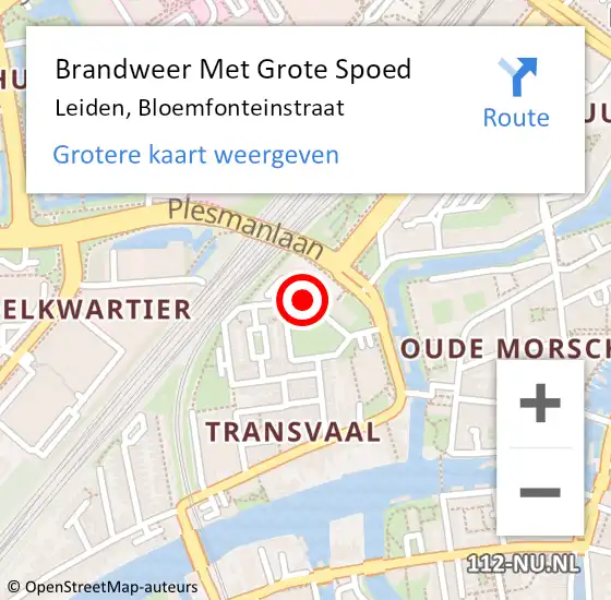 Locatie op kaart van de 112 melding: Brandweer Met Grote Spoed Naar Leiden, Bloemfonteinstraat op 28 september 2021 21:17