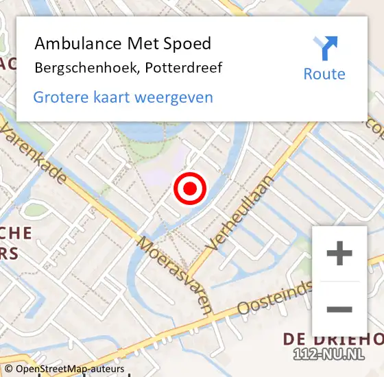 Locatie op kaart van de 112 melding: Ambulance Met Spoed Naar Bergschenhoek, Potterdreef op 28 september 2021 21:53