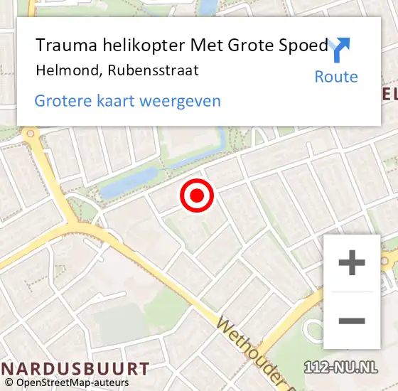 Locatie op kaart van de 112 melding: Trauma helikopter Met Grote Spoed Naar Helmond, Rubensstraat op 28 september 2021 22:12