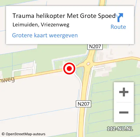 Locatie op kaart van de 112 melding: Trauma helikopter Met Grote Spoed Naar Leimuiden, Vriezenweg op 28 september 2021 22:16