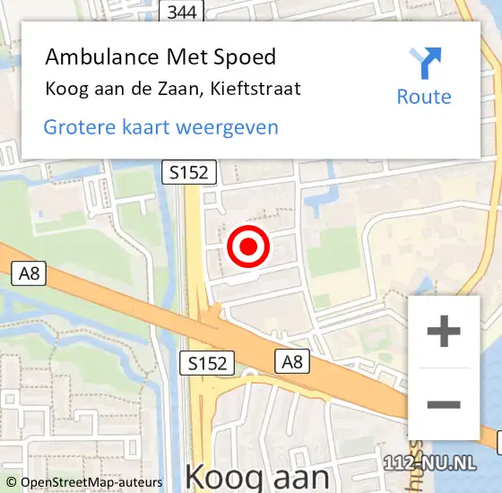 Locatie op kaart van de 112 melding: Ambulance Met Spoed Naar Koog aan de Zaan, Kieftstraat op 28 september 2021 22:19