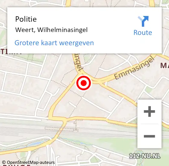 Locatie op kaart van de 112 melding: Politie Weert, Wilhelminasingel op 28 september 2021 22:29