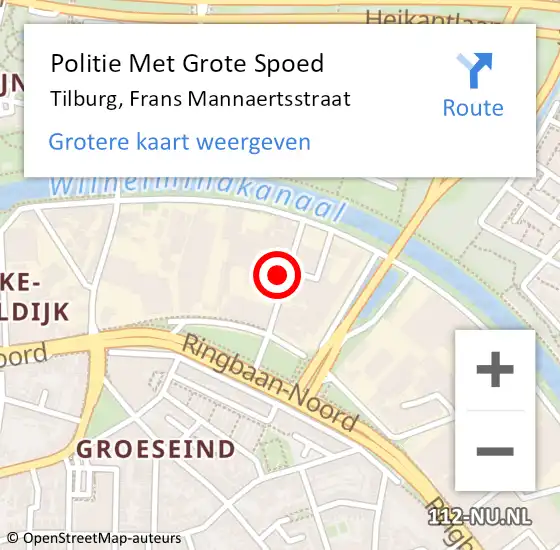 Locatie op kaart van de 112 melding: Politie Met Grote Spoed Naar Tilburg, Frans Mannaertsstraat op 28 september 2021 22:34