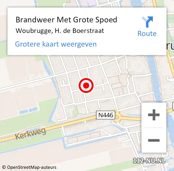 Locatie op kaart van de 112 melding: Brandweer Met Grote Spoed Naar Woubrugge, H. de Boerstraat op 28 september 2021 22:38