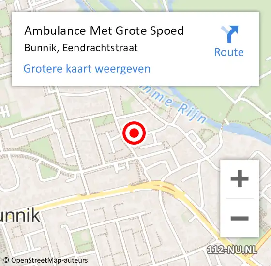 Locatie op kaart van de 112 melding: Ambulance Met Grote Spoed Naar Bunnik, Eendrachtstraat op 24 juni 2014 12:18