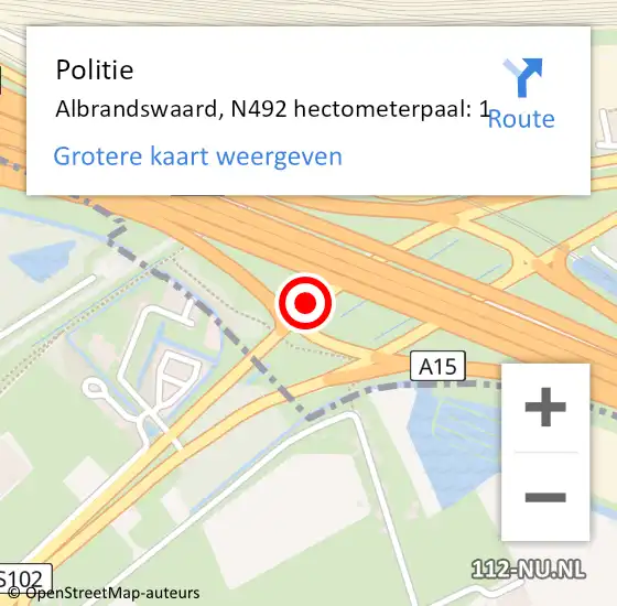 Locatie op kaart van de 112 melding: Politie Albrandswaard, N492 hectometerpaal: 1 op 28 september 2021 23:34