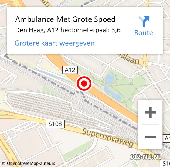 Locatie op kaart van de 112 melding: Ambulance Met Grote Spoed Naar Den Haag, A12 hectometerpaal: 3,6 op 29 september 2021 00:50