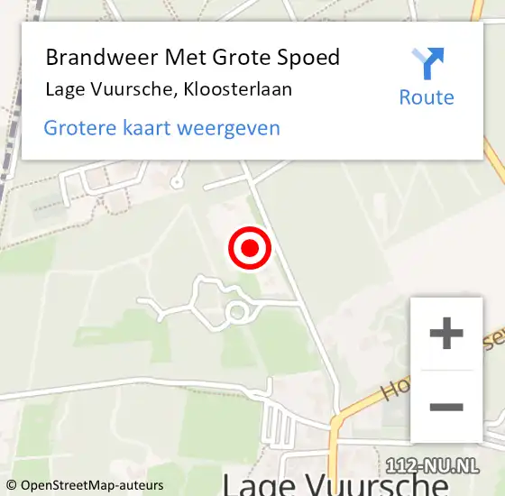 Locatie op kaart van de 112 melding: Brandweer Met Grote Spoed Naar Lage Vuursche, Kloosterlaan op 29 september 2021 01:05