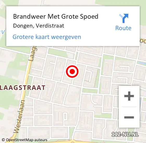Locatie op kaart van de 112 melding: Brandweer Met Grote Spoed Naar Dongen, Verdistraat op 29 september 2021 02:35