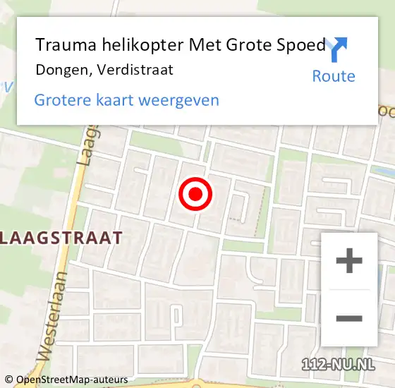 Locatie op kaart van de 112 melding: Trauma helikopter Met Grote Spoed Naar Dongen, Verdistraat op 29 september 2021 02:35
