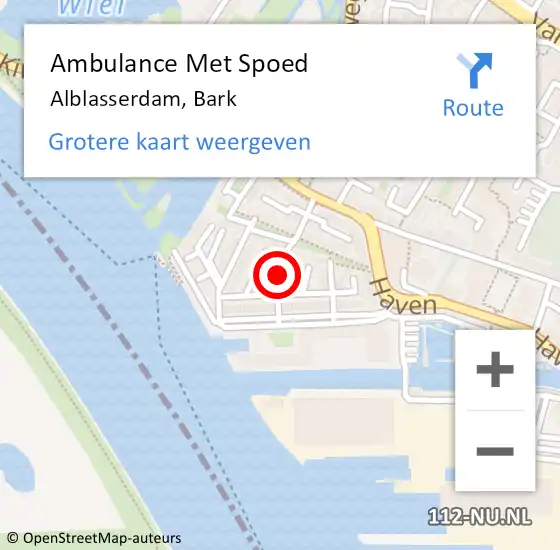 Locatie op kaart van de 112 melding: Ambulance Met Spoed Naar Alblasserdam, Bark op 29 september 2021 02:53