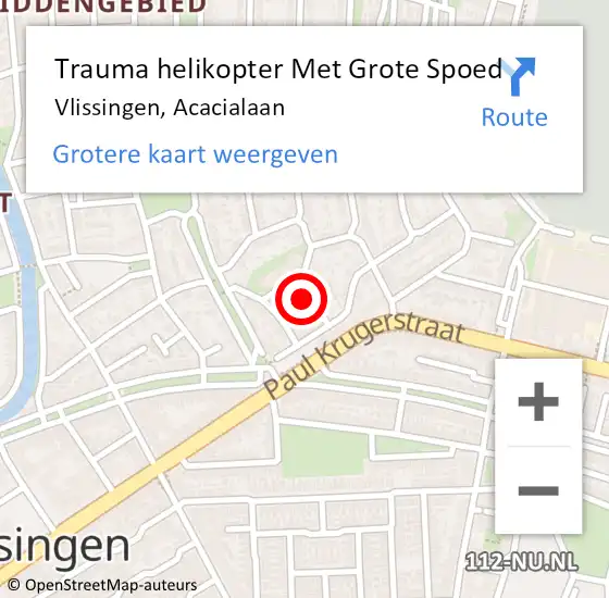 Locatie op kaart van de 112 melding: Trauma helikopter Met Grote Spoed Naar Vlissingen, Acacialaan op 29 september 2021 03:33