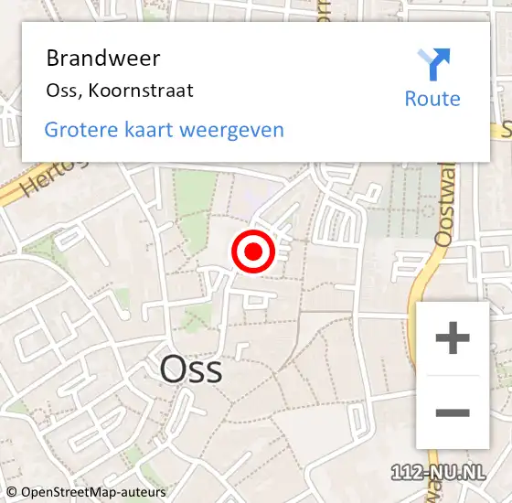 Locatie op kaart van de 112 melding: Brandweer Oss, Koornstraat op 29 september 2021 04:04