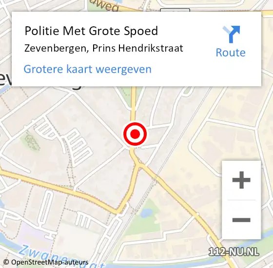 Locatie op kaart van de 112 melding: Politie Met Grote Spoed Naar Zevenbergen, Prins Hendrikstraat op 29 september 2021 06:43