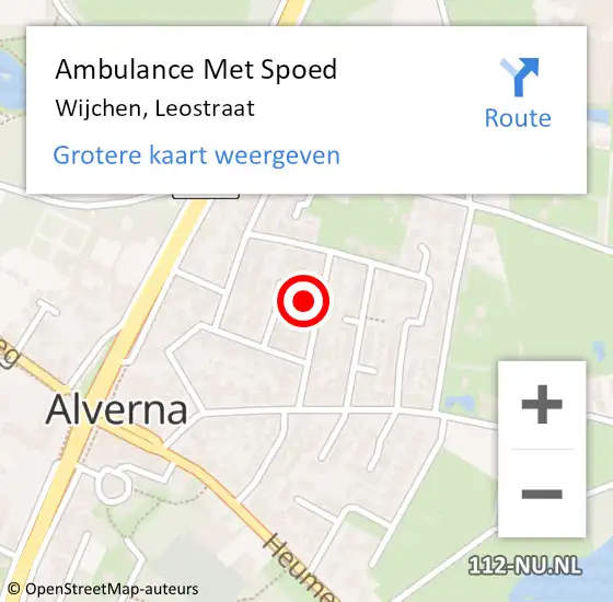 Locatie op kaart van de 112 melding: Ambulance Met Spoed Naar Wijchen, Leostraat op 29 september 2021 07:07