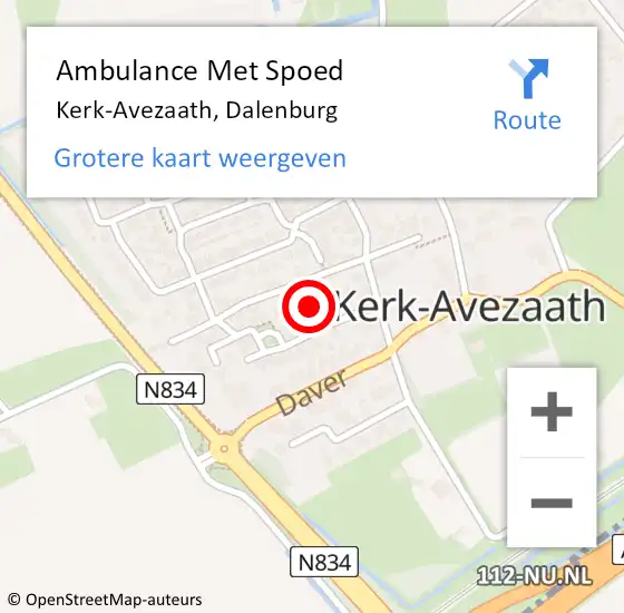 Locatie op kaart van de 112 melding: Ambulance Met Spoed Naar Kerk-Avezaath, Dalenburg op 29 september 2021 08:07