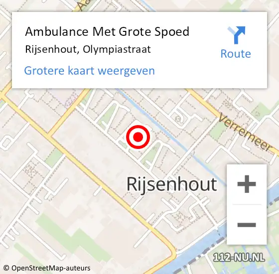 Locatie op kaart van de 112 melding: Ambulance Met Grote Spoed Naar Rijsenhout, Olympiastraat op 29 september 2021 08:20