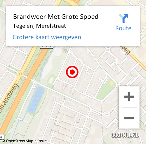 Locatie op kaart van de 112 melding: Brandweer Met Grote Spoed Naar Tegelen, Merelstraat op 29 september 2021 08:25