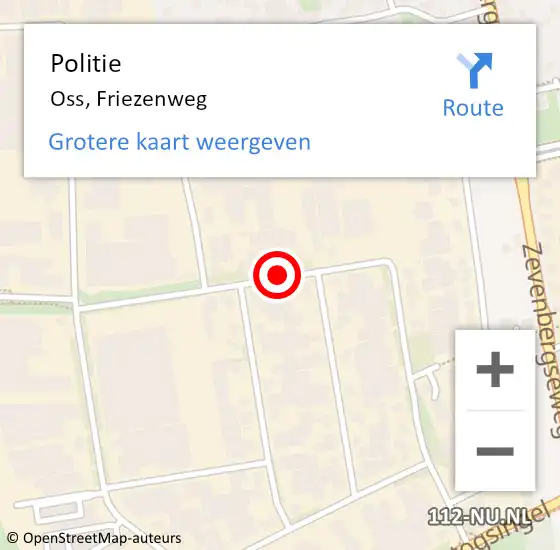 Locatie op kaart van de 112 melding: Politie Oss, Friezenweg op 29 september 2021 08:48